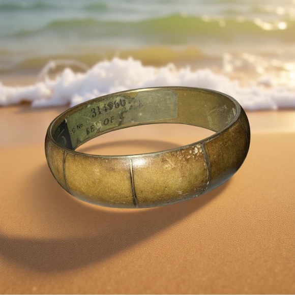 handmade for Jewelry - Vintage handmade for  Aziono Wide Bangle Bracelet Brass & Horn serial no